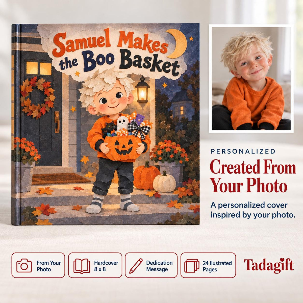 Personalized Children's Book in Hardcover: Illustrated Making Boo Basket with Wrapping Paper Included