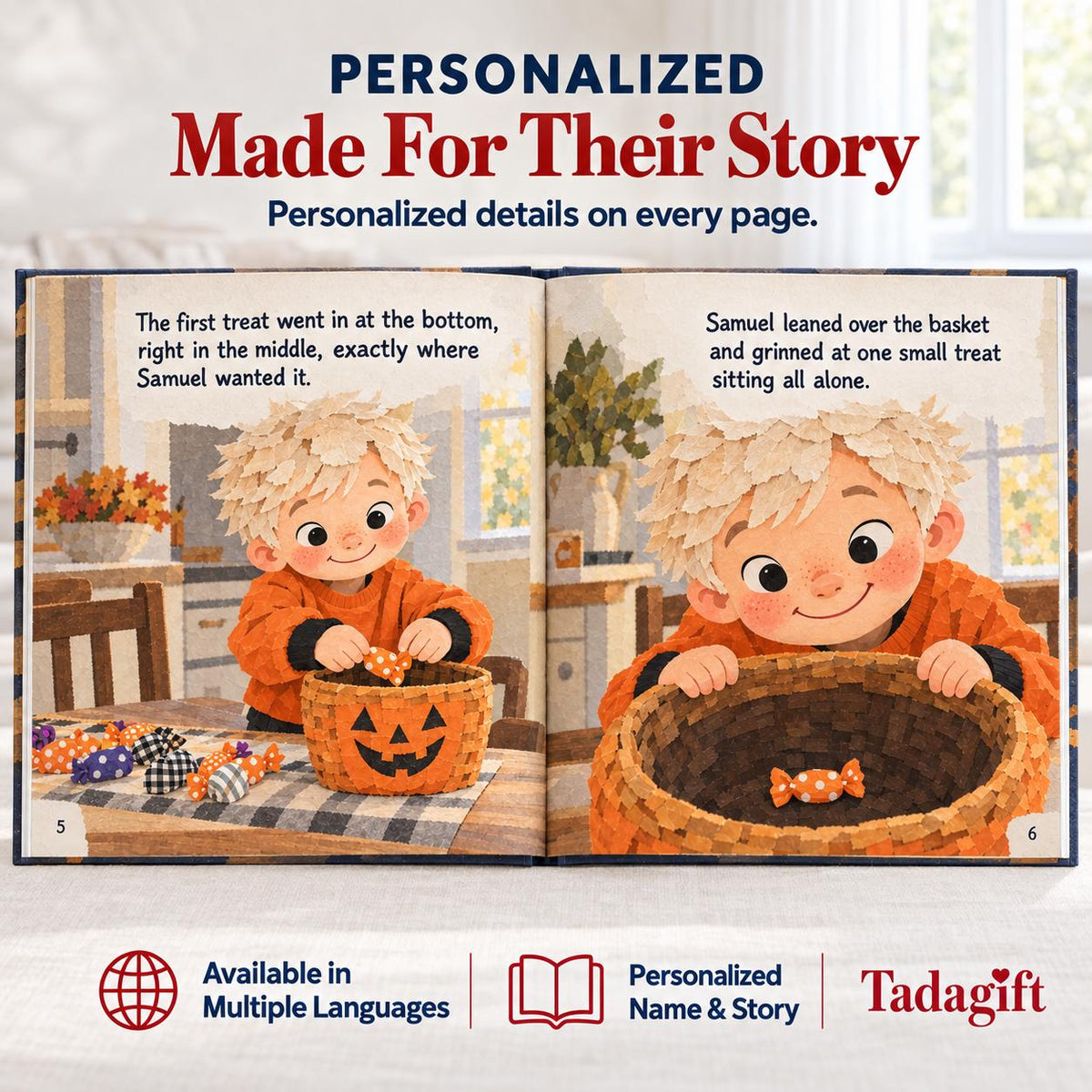 Personalized Children's Book in Hardcover: Illustrated Making Boo Basket with Wrapping Paper Included