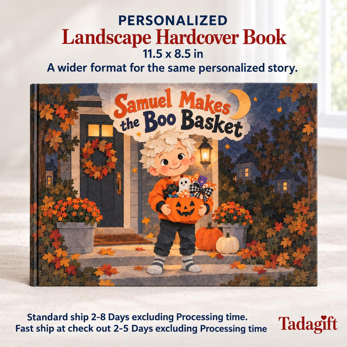 Personalized Children's Book in Hardcover: Illustrated Making Boo Basket with Wrapping Paper Included