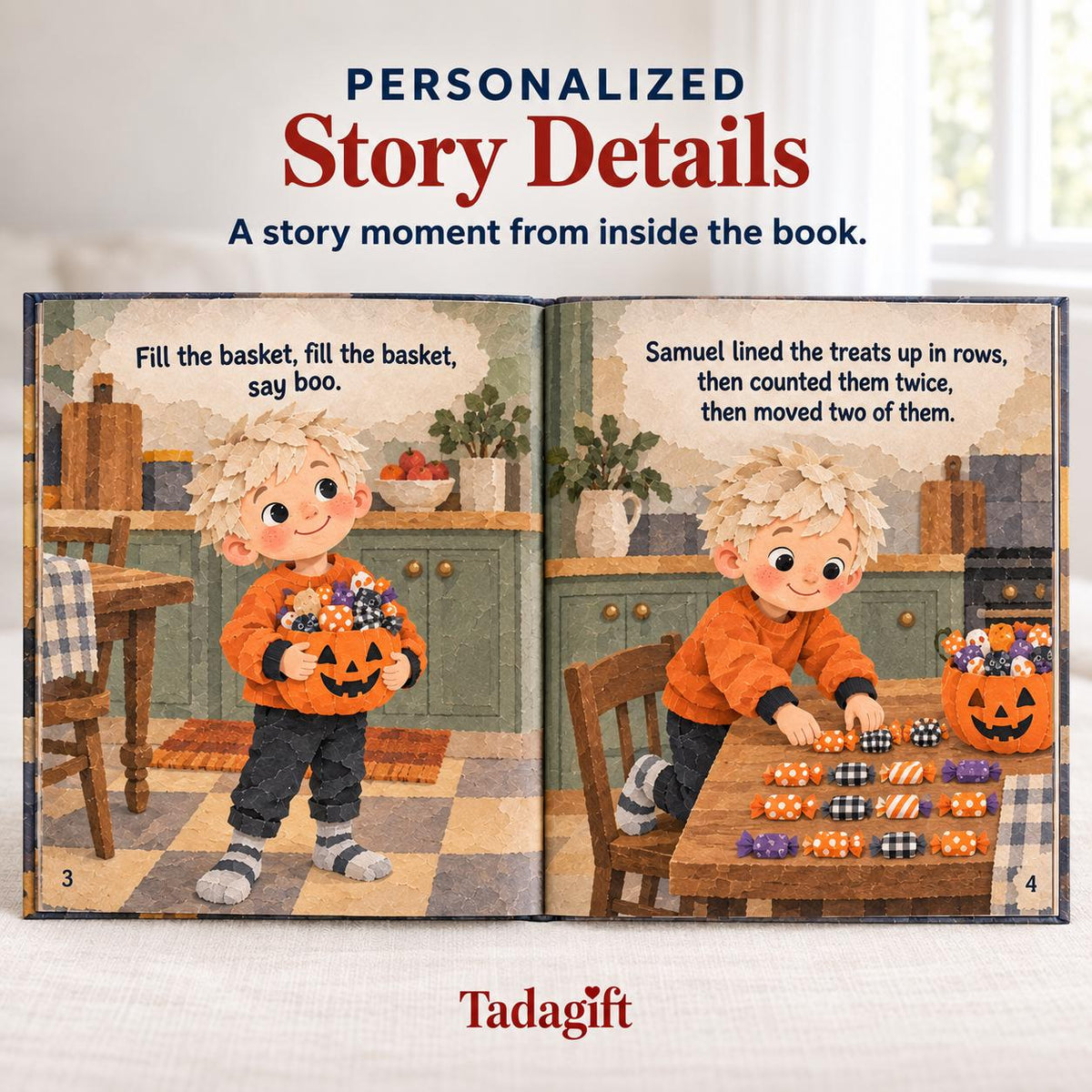 Personalized Children's Book in Hardcover: Illustrated Making Boo Basket with Wrapping Paper Included