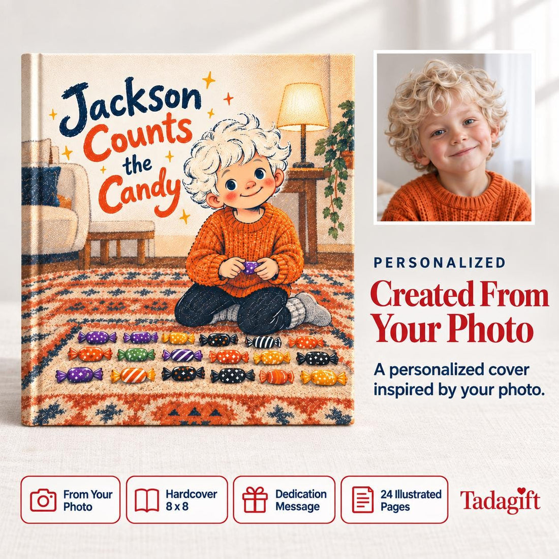 Personalized Children's Book in Hardcover: Halloween Counting Candy Story with Wrapping Paper Included