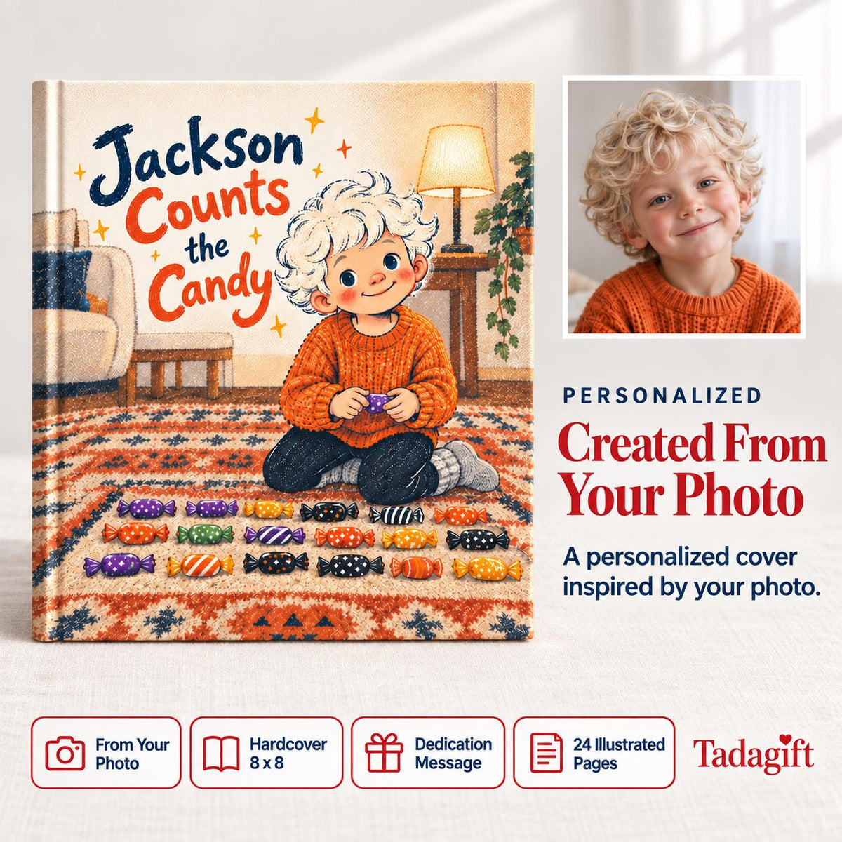 Personalized Children's Book in Hardcover: Halloween Counting Candy Story with Wrapping Paper Included