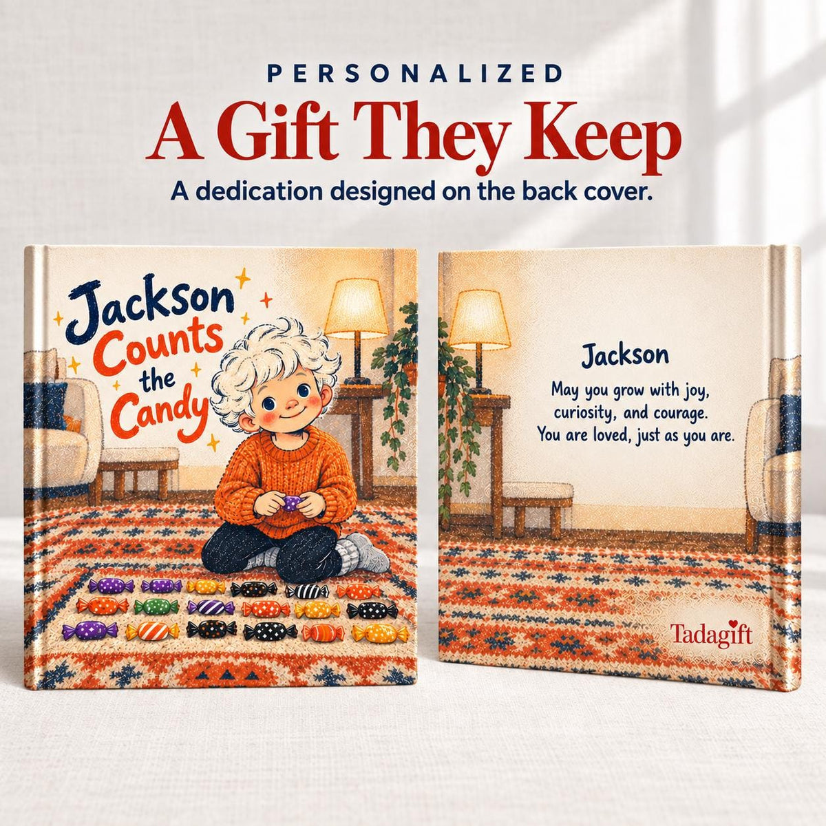Personalized Children's Book in Hardcover: Halloween Counting Candy Story with Wrapping Paper Included