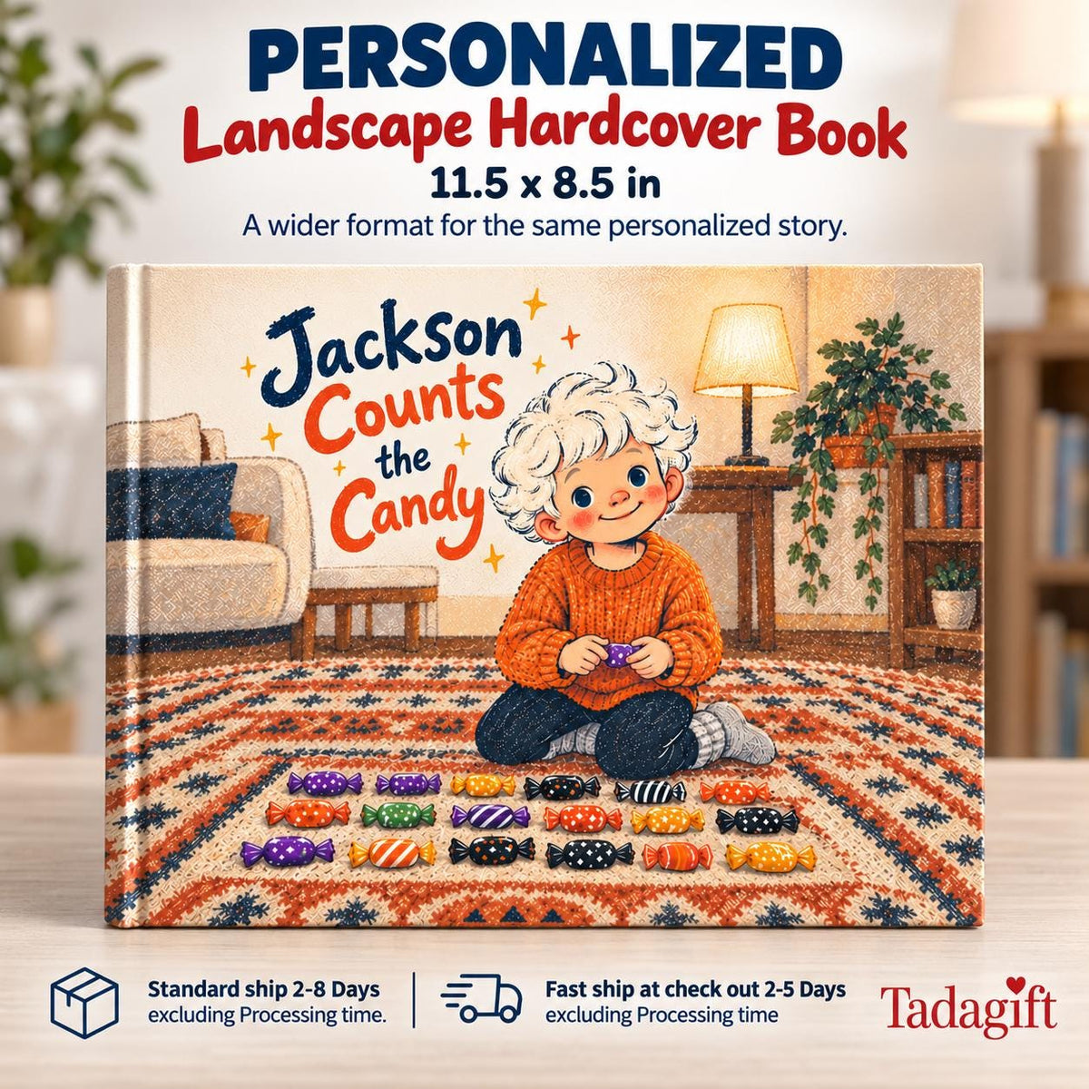Personalized Children's Book in Hardcover: Halloween Counting Candy Story with Wrapping Paper Included