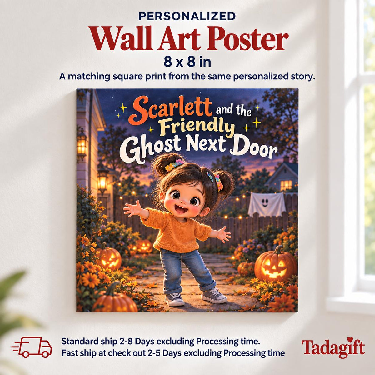 Personalized Children's Book in Hardcover: Halloween Friendly Ghost Story with Wrapping Paper Included