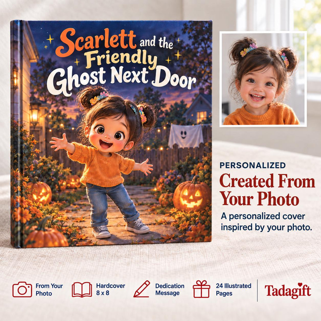 Personalized Children's Book in Hardcover: Halloween Friendly Ghost Story with Wrapping Paper Included