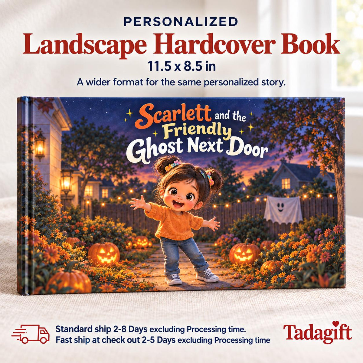 Personalized Children's Book in Hardcover: Halloween Friendly Ghost Story with Wrapping Paper Included