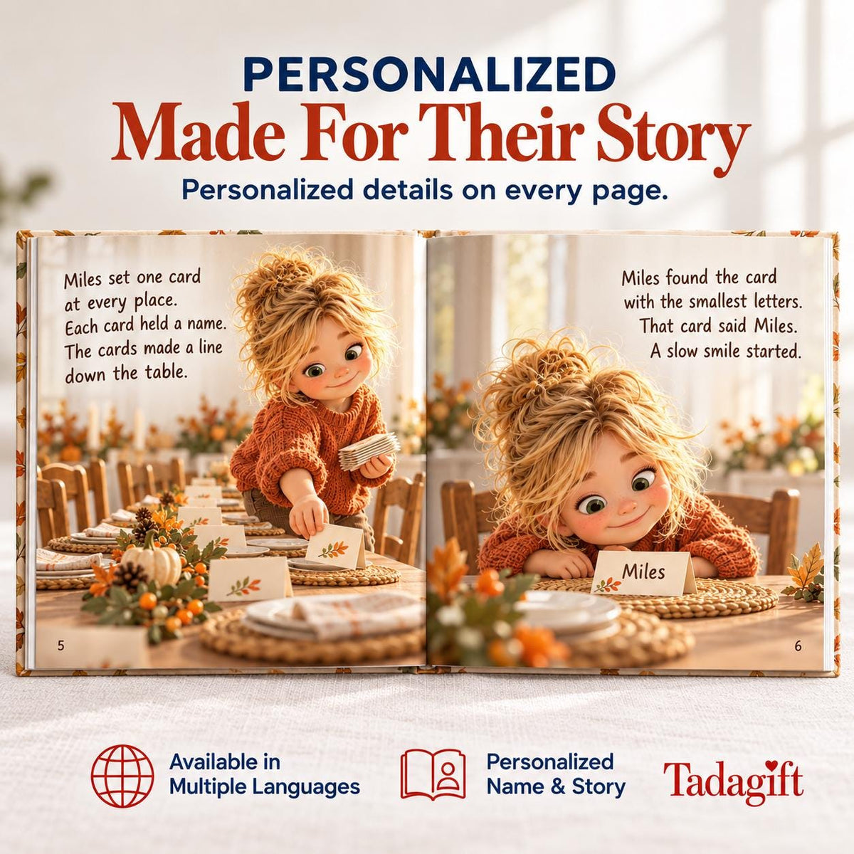 Personalized Children's Book in Hardcover: Thanksgiving Friendsgiving Table Story with Wrapping Paper Included