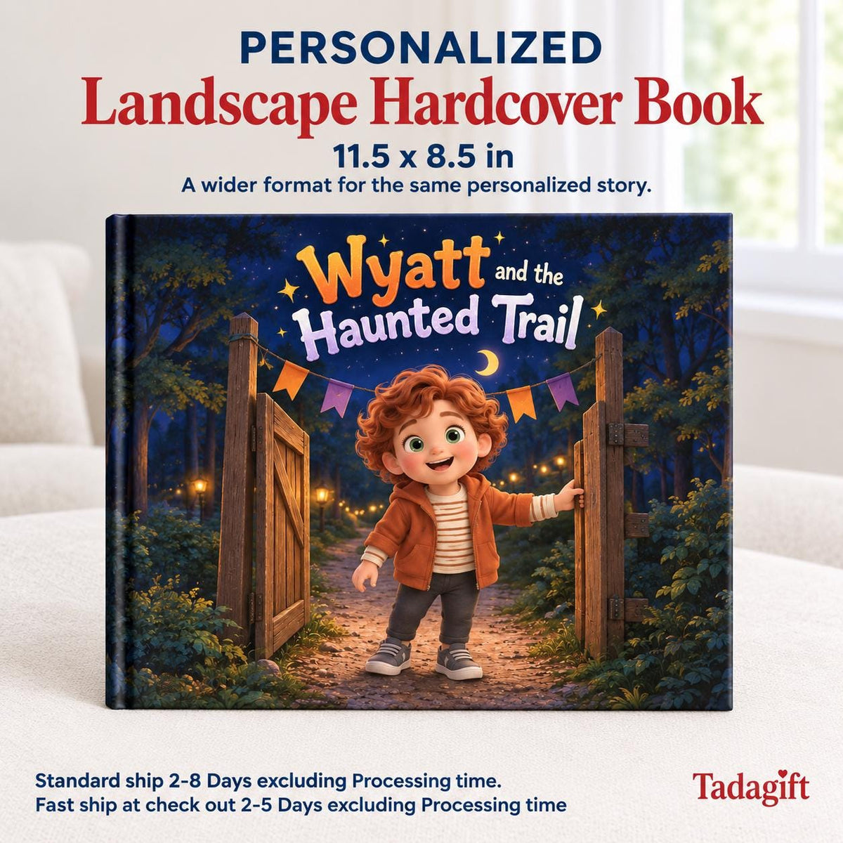 Personalized Children's Book in Hardcover: Halloween Haunted Trail Story with Wrapping Paper Included