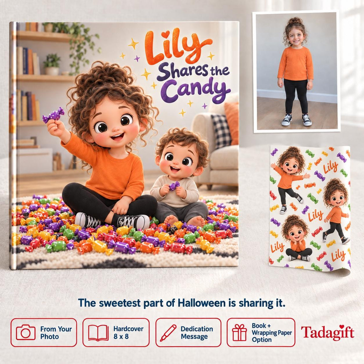 Personalized Children's Book in Hardcover: Halloween Haunted Trail Story with Wrapping Paper Included