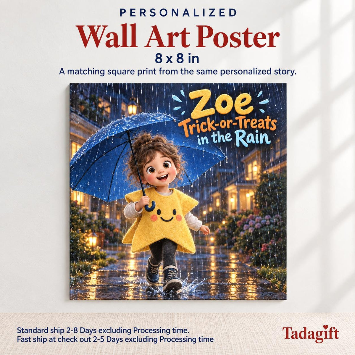Personalized Children's Book in Hardcover: Trick or Treat in Rain with Wrapping Paper Included