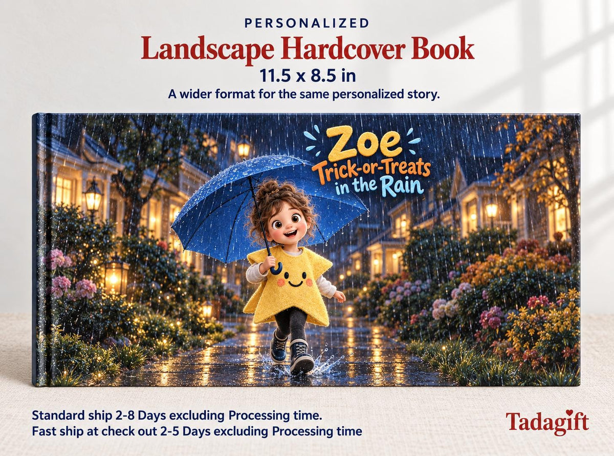 Personalized Children's Book in Hardcover: Trick or Treat in Rain with Wrapping Paper Included