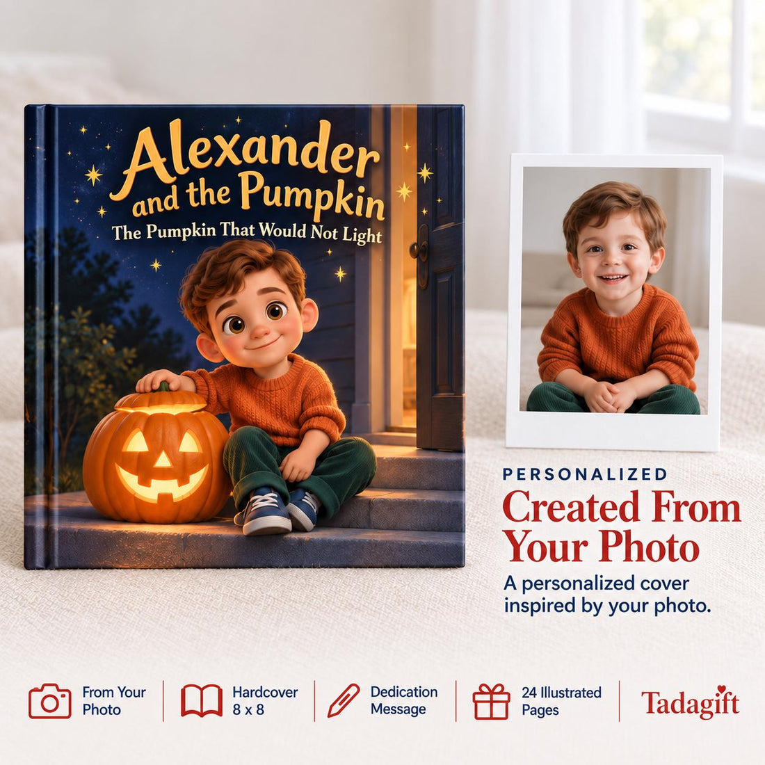 Personalized Children's Book in Hardcover: Pumpkin That Would Not Light with Wrapping Paper Included