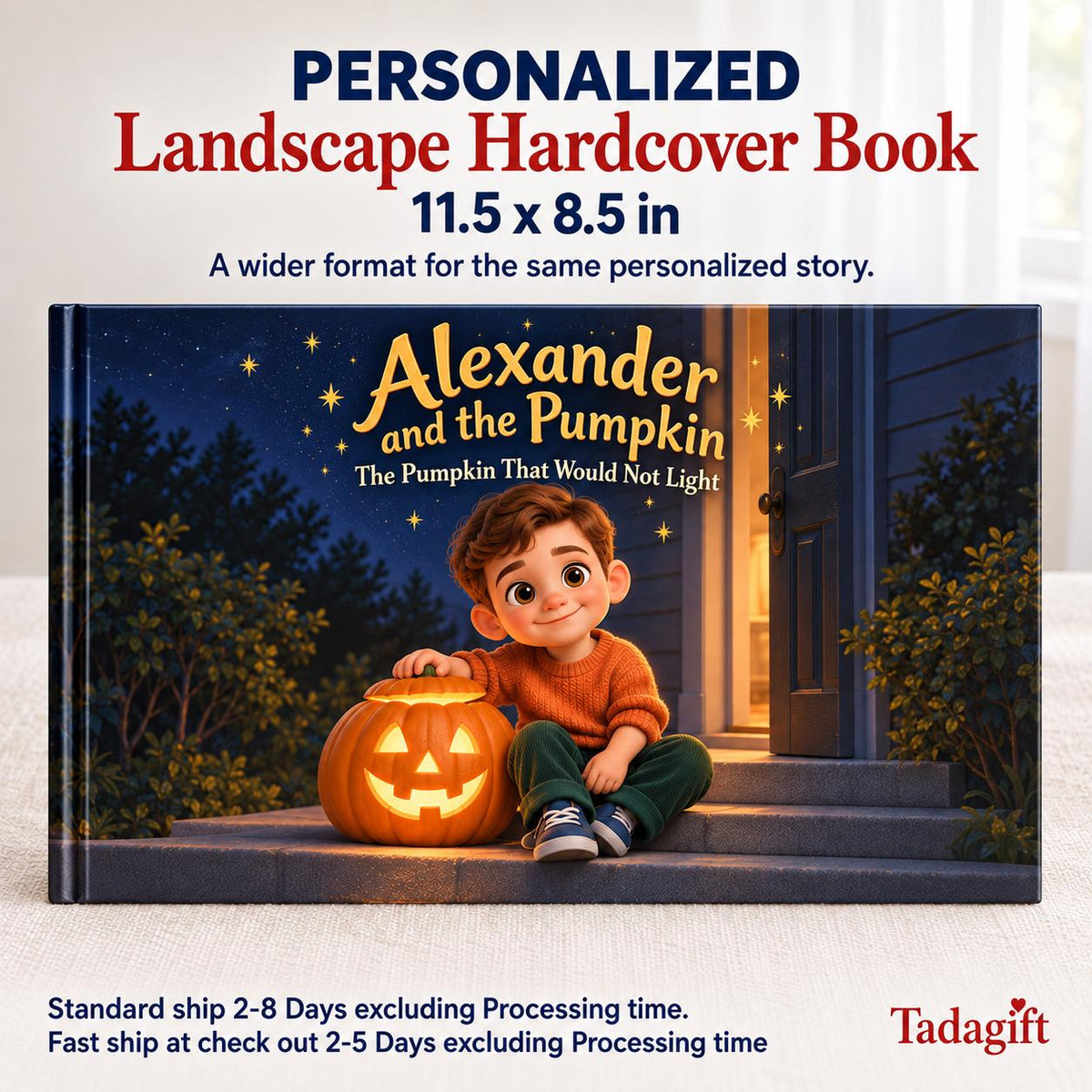 Personalized Children's Book in Hardcover: Pumpkin That Would Not Light with Wrapping Paper Included