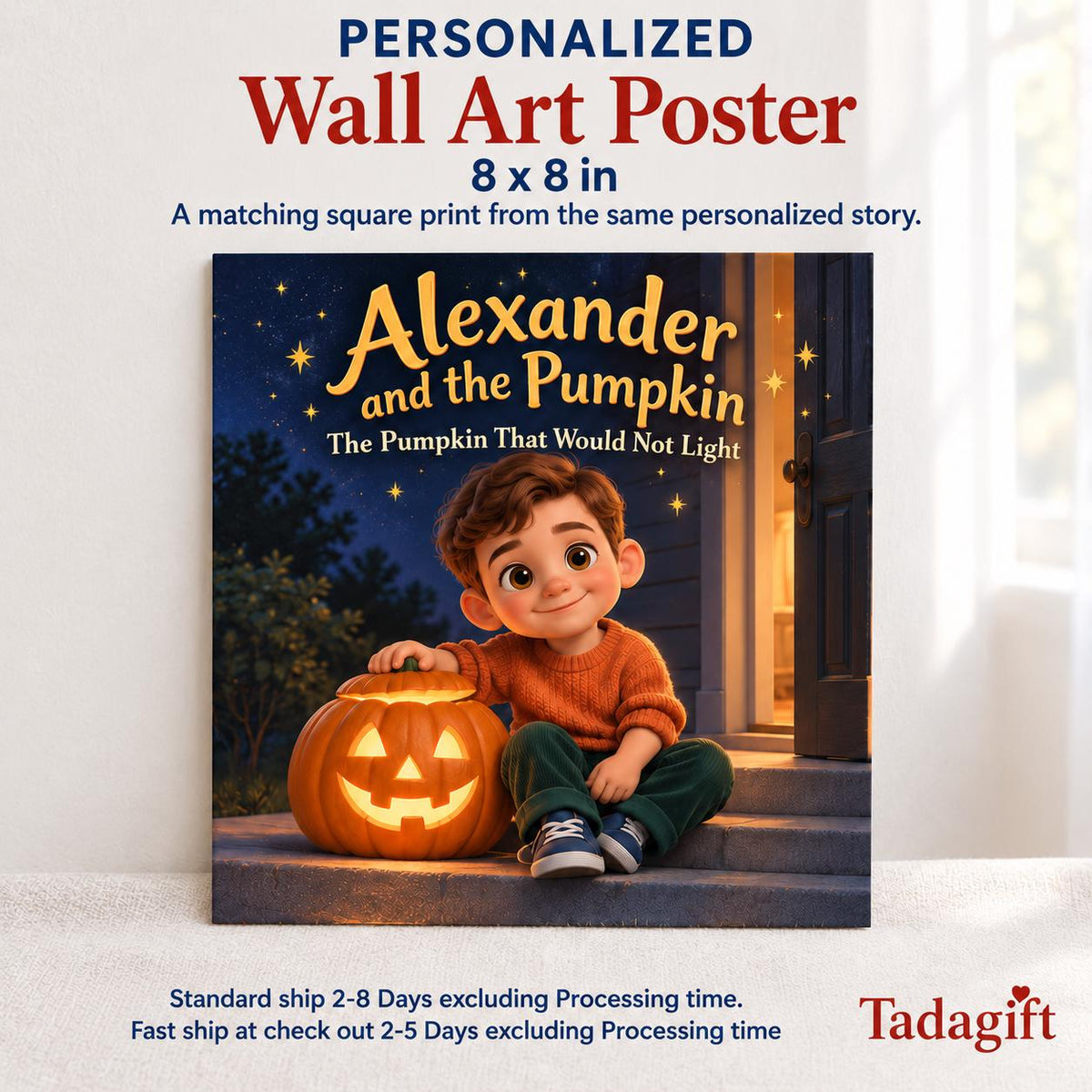 Personalized Children's Book in Hardcover: Pumpkin That Would Not Light with Wrapping Paper Included