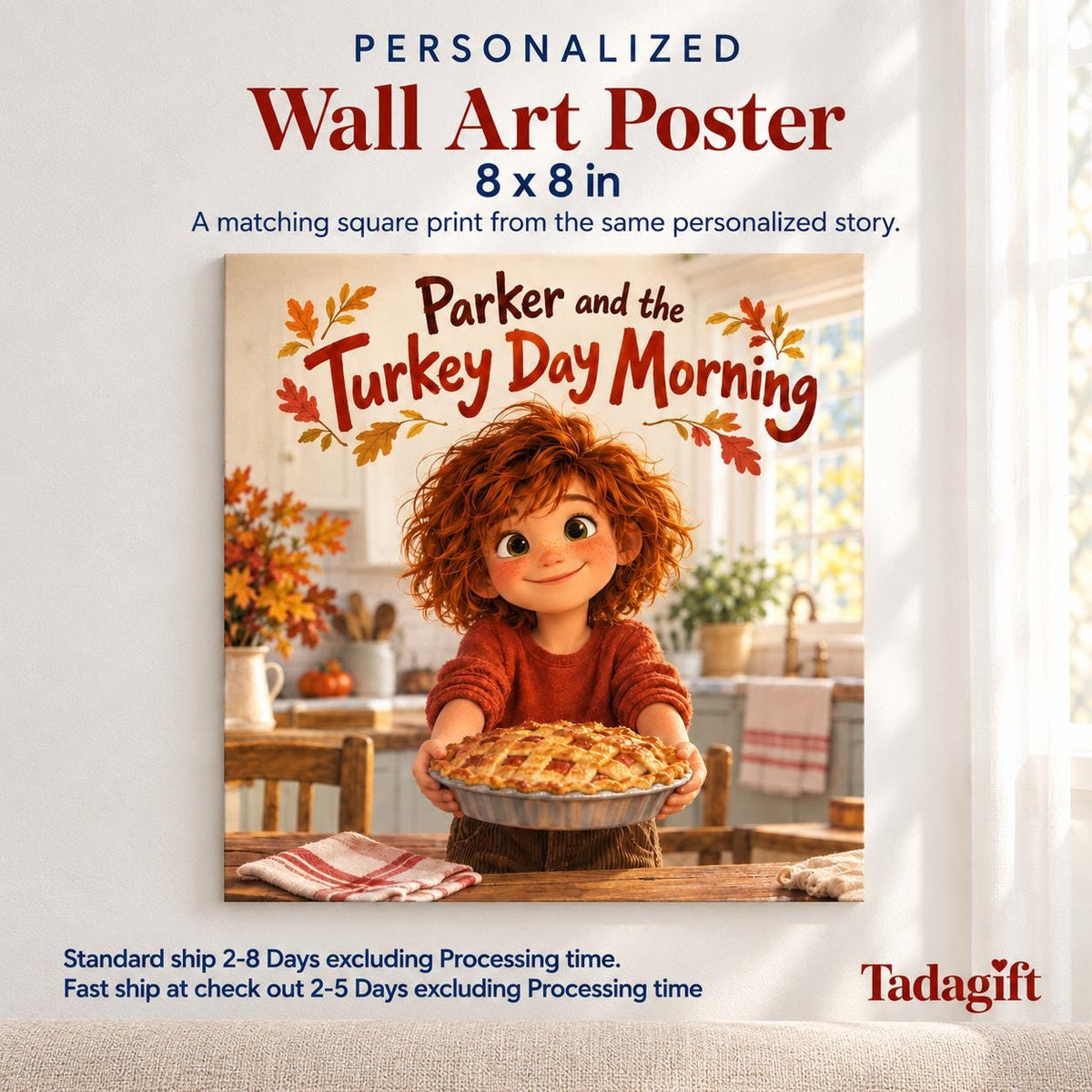 Personalized Children's Book in Hardcover: Illustrated Turkey Day Morning with Wrapping Paper Included