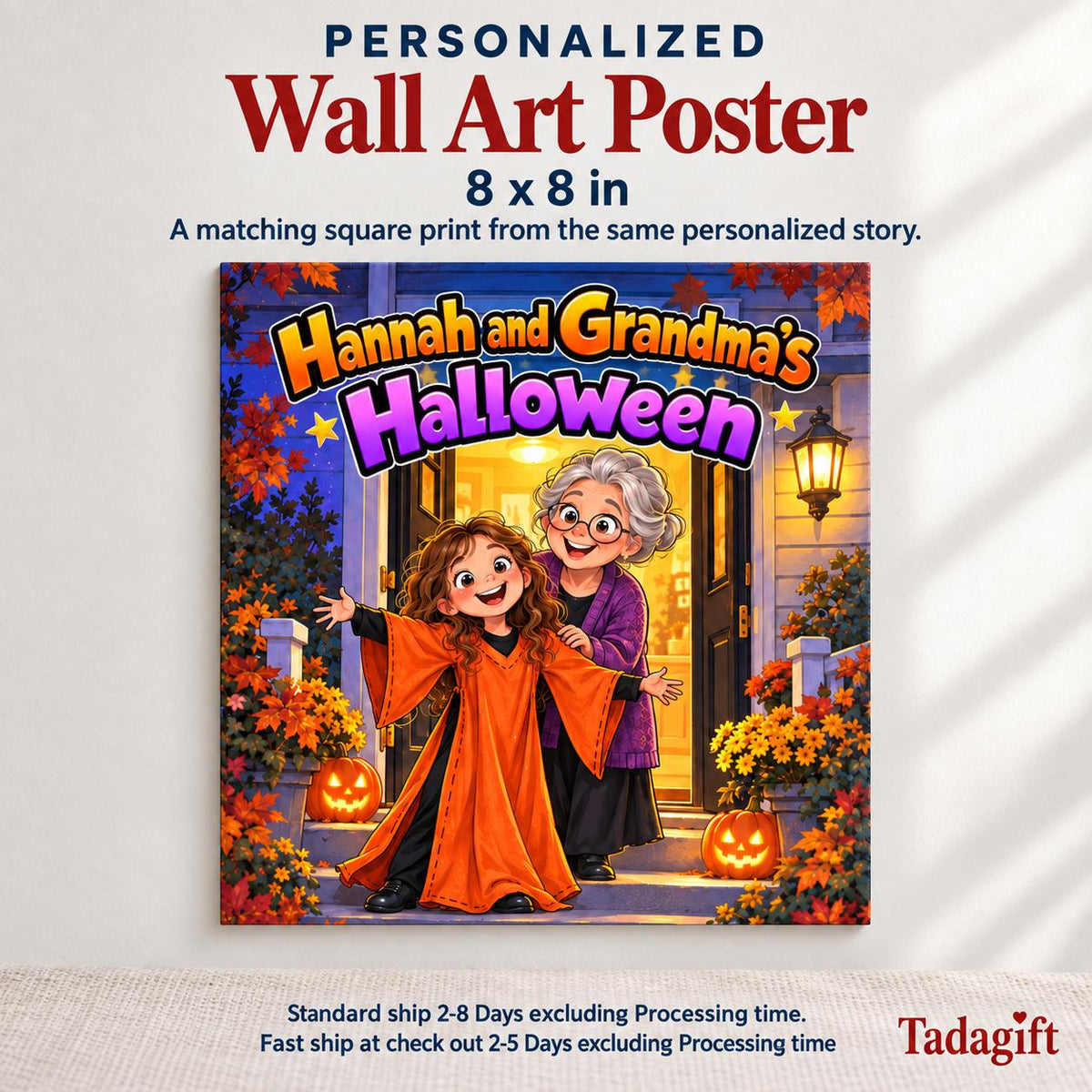 Personalized Children's Book in Hardcover: Halloween Story for Grandma with Wrapping Paper Included