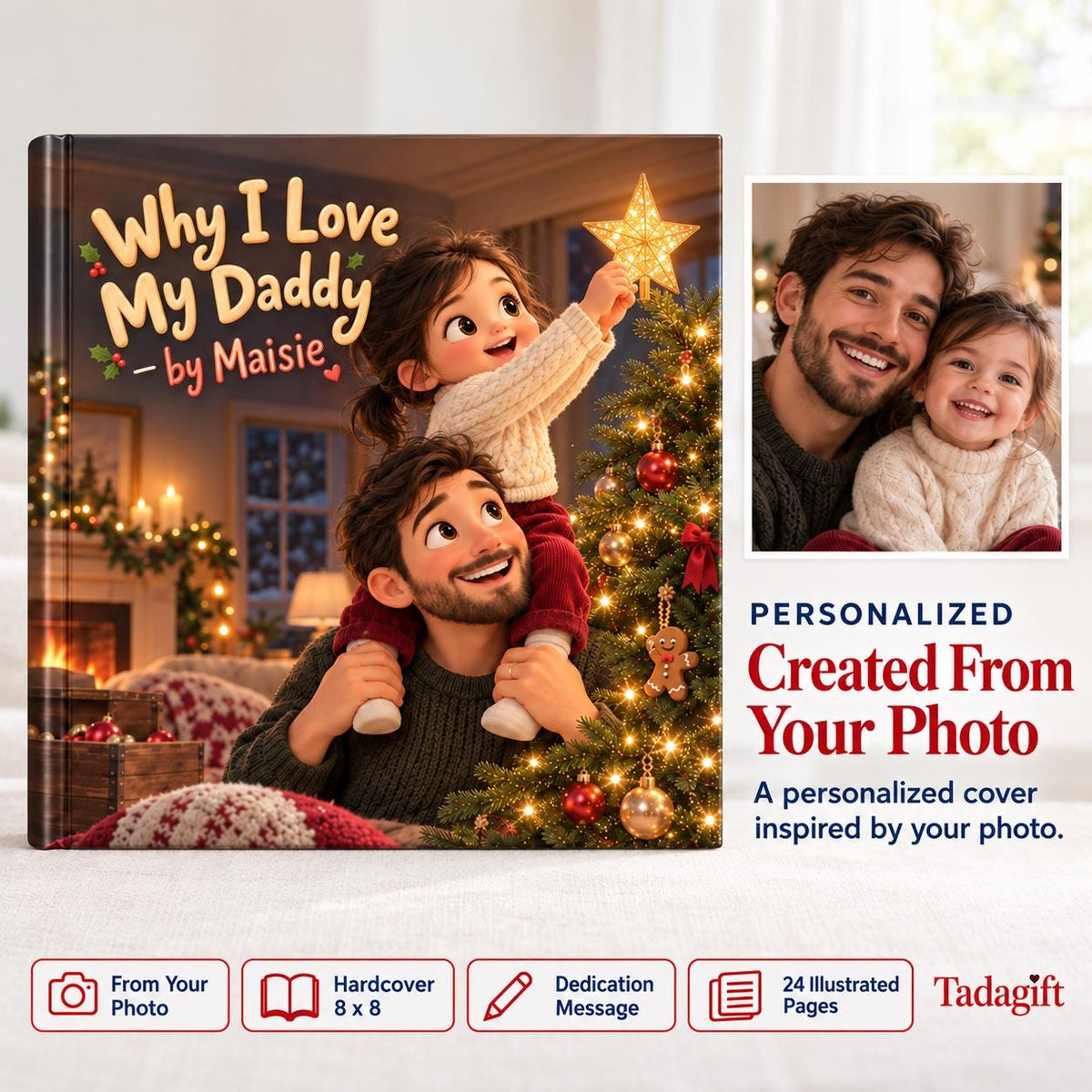 Custom Christmas Gift Children's Book, Why I Love My Daddy, Hard Cover Book Gift For Daughter From Mom Dad