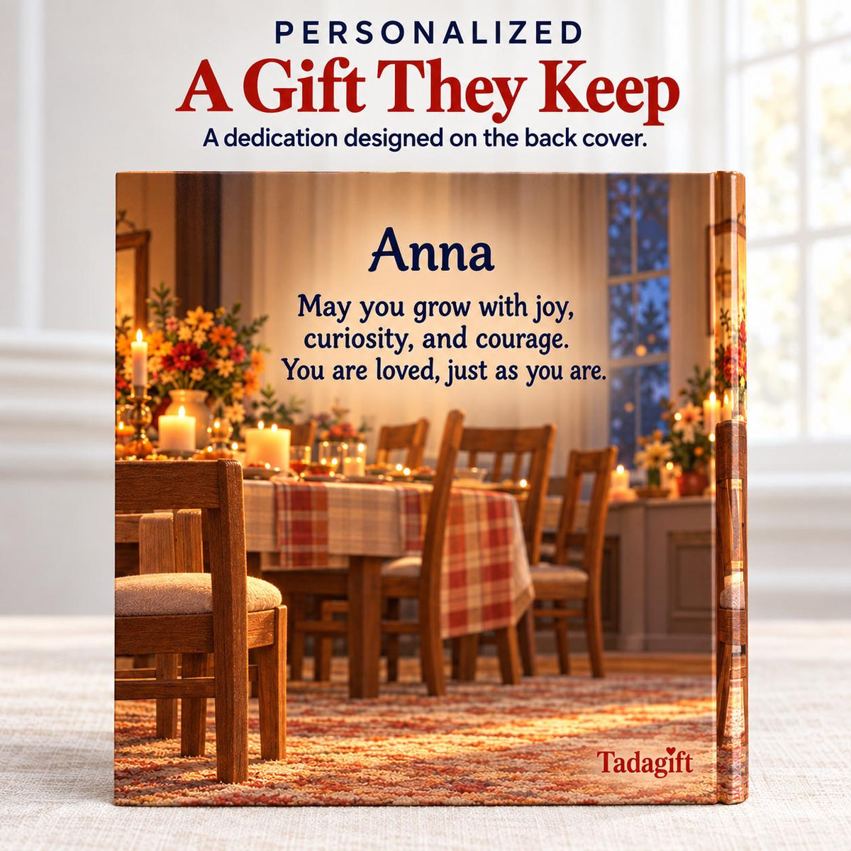 Personalized Children's Book in Hardcover: Illustrated Goodnight Thankful Heart with Wrapping Paper Included