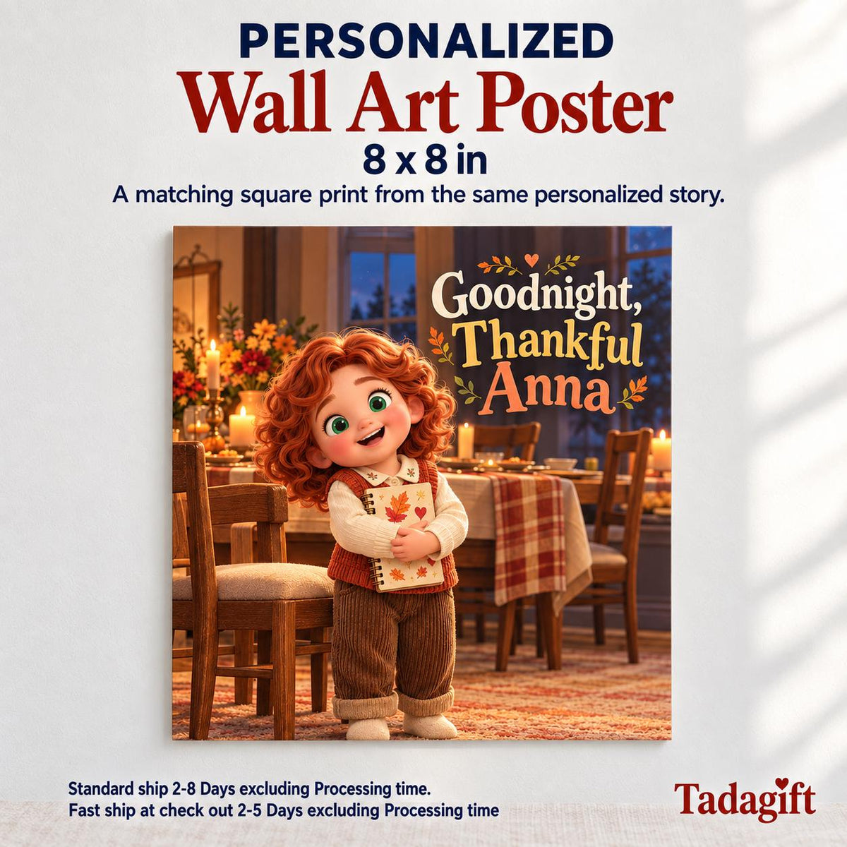 Personalized Children's Book in Hardcover: Illustrated Goodnight Thankful Heart with Wrapping Paper Included