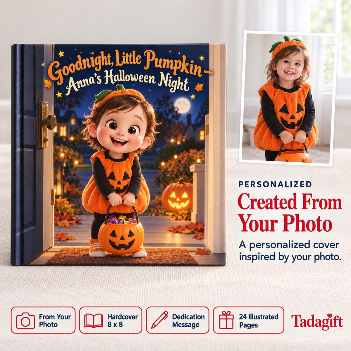 Personalized Children's Book in Hardcover: Illustrated Goodnight Little Pumpkin with Wrapping Paper Included