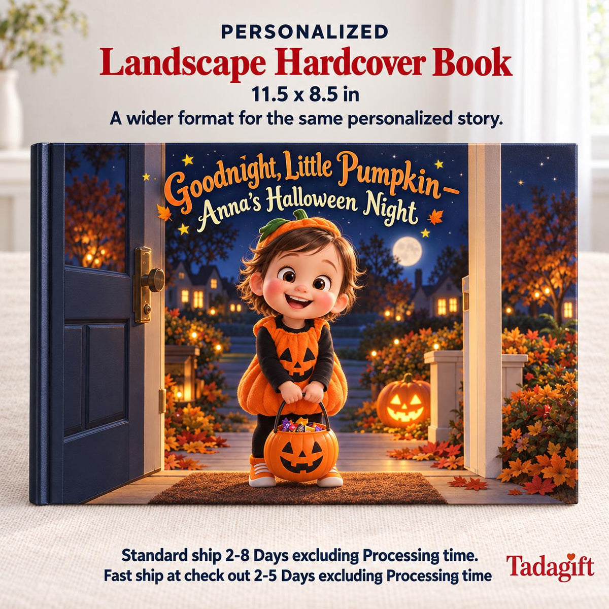 Personalized Children's Book in Hardcover: Illustrated Goodnight Little Pumpkin with Wrapping Paper Included