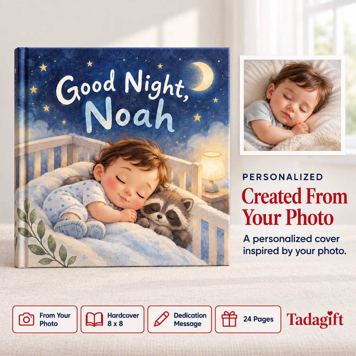 Custom Photo Good Night First Prayer Book, Christian Bedtime Prayers Keepsake, Baptism Baby Gift