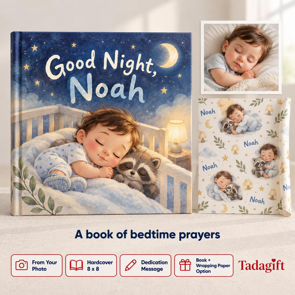 Custom Photo Good Night First Prayer Book, Christian Bedtime Prayers Keepsake, Baptism Baby Gift