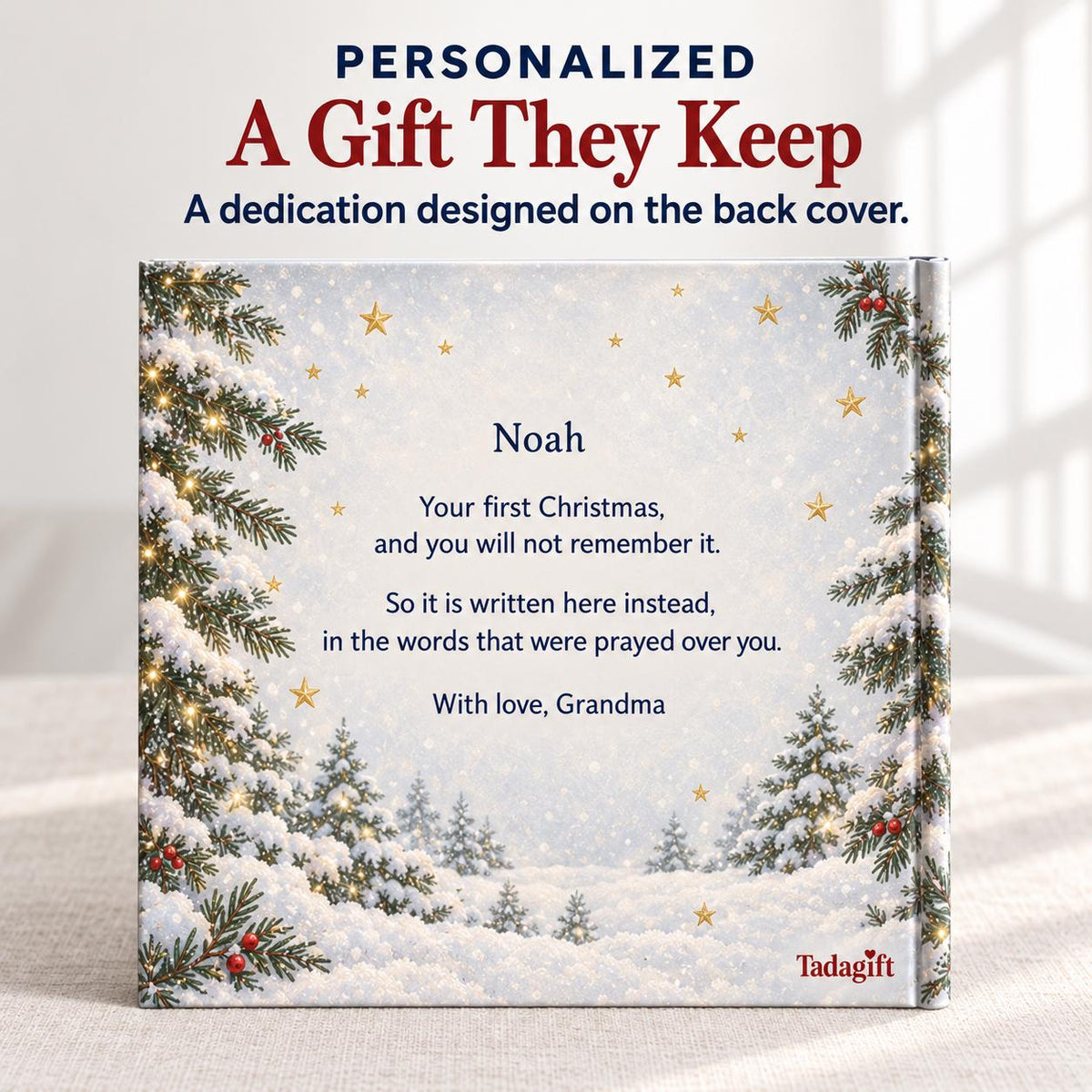 Custom Photo Baby First Christmas Book of Prayers, Christian Bedtime Keepsake, Baptism Baby Gift