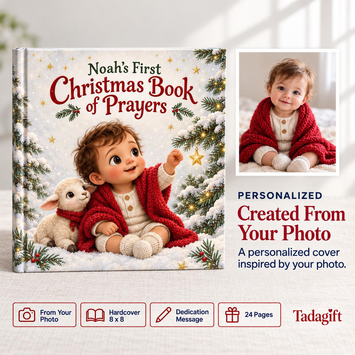 Custom Photo Baby First Christmas Book of Prayers, Christian Bedtime Keepsake, Baptism Baby Gift