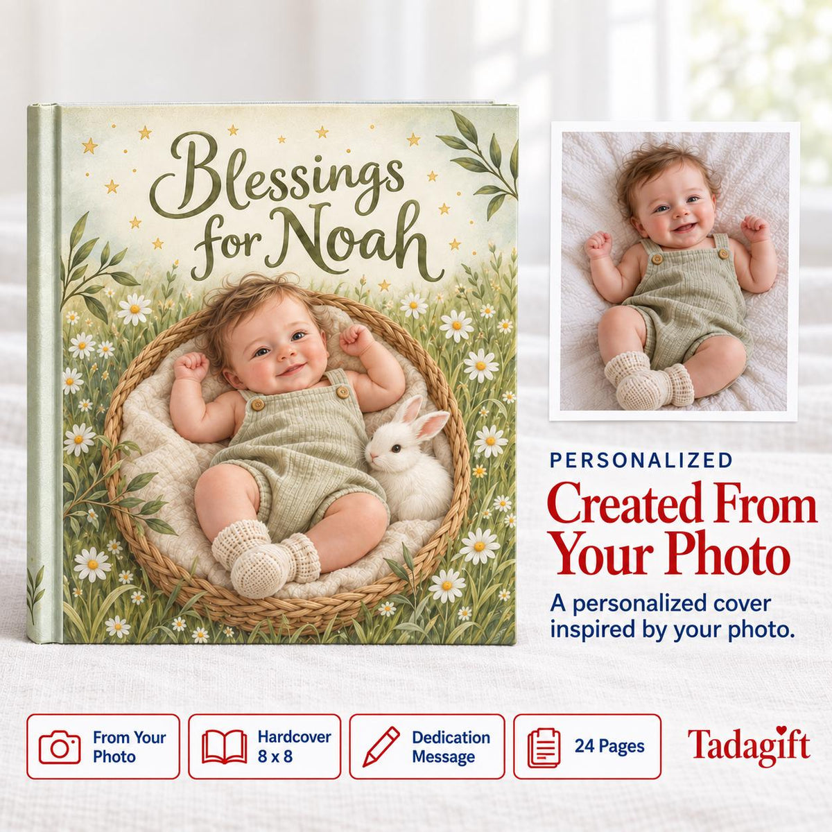 Custom Baby Photo First Book of Prayers, Christian Bedtime Keepsake, Baptism Baby Blessing Gift