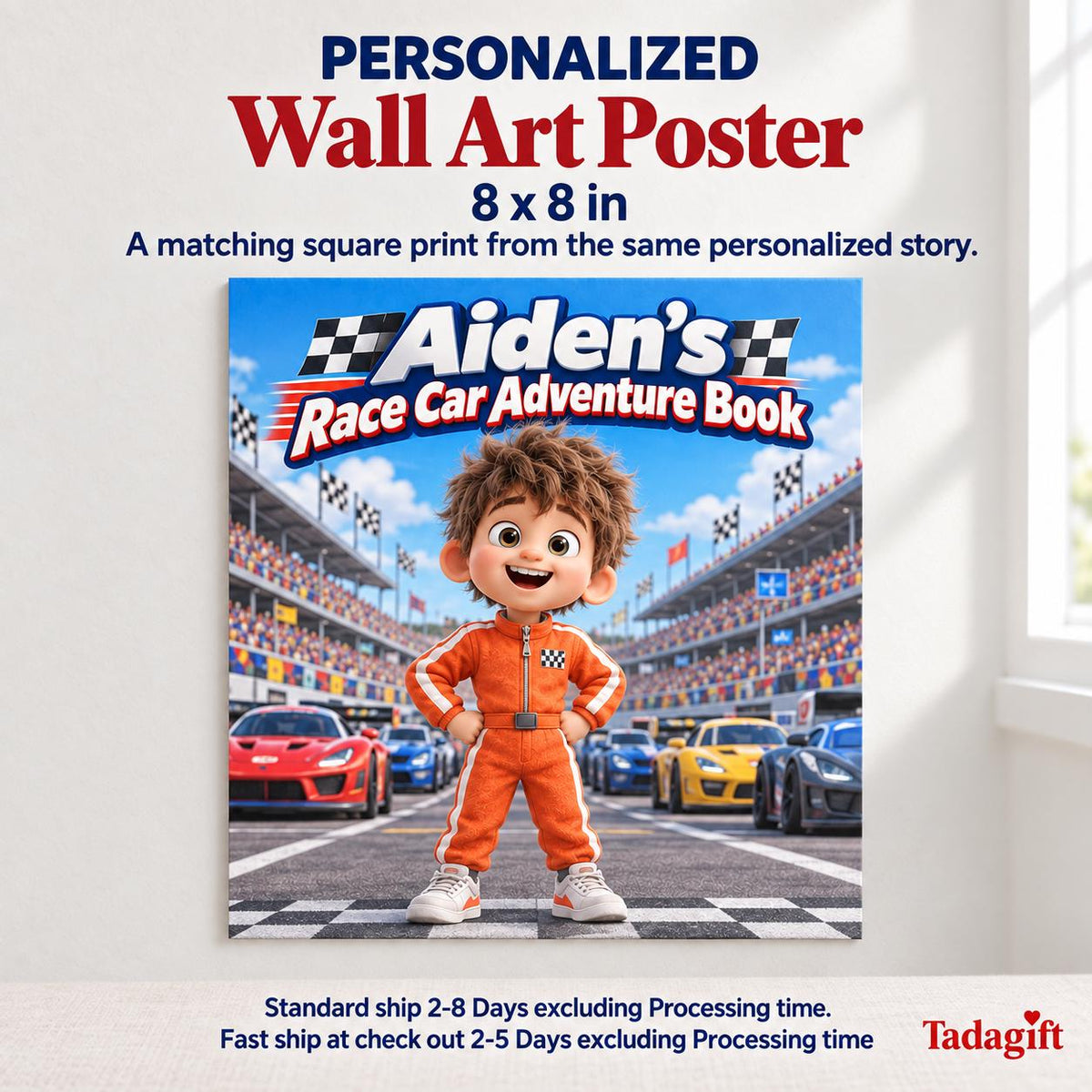Personalized Children's Book in Hardcover: Racing Last on Grid with Wrapping Paper Included