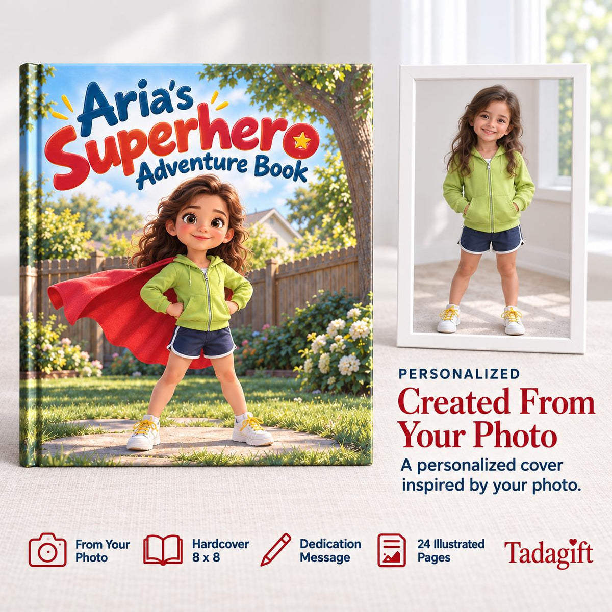 Personalized Children's Book in Hardcover: Illustrated Superhero Kid with Wrapping Paper Included