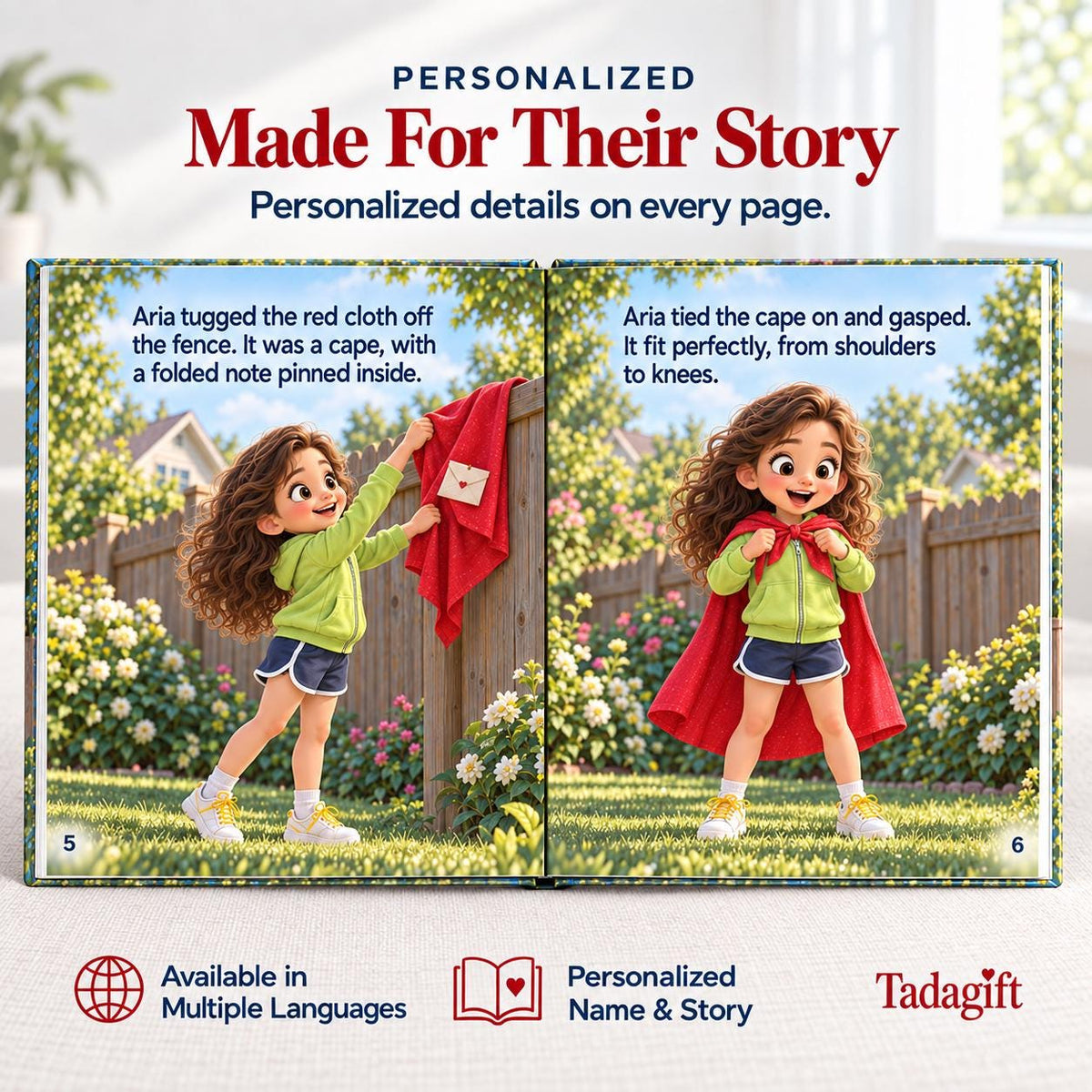 Personalized Children's Book in Hardcover: Illustrated Superhero Kid with Wrapping Paper Included