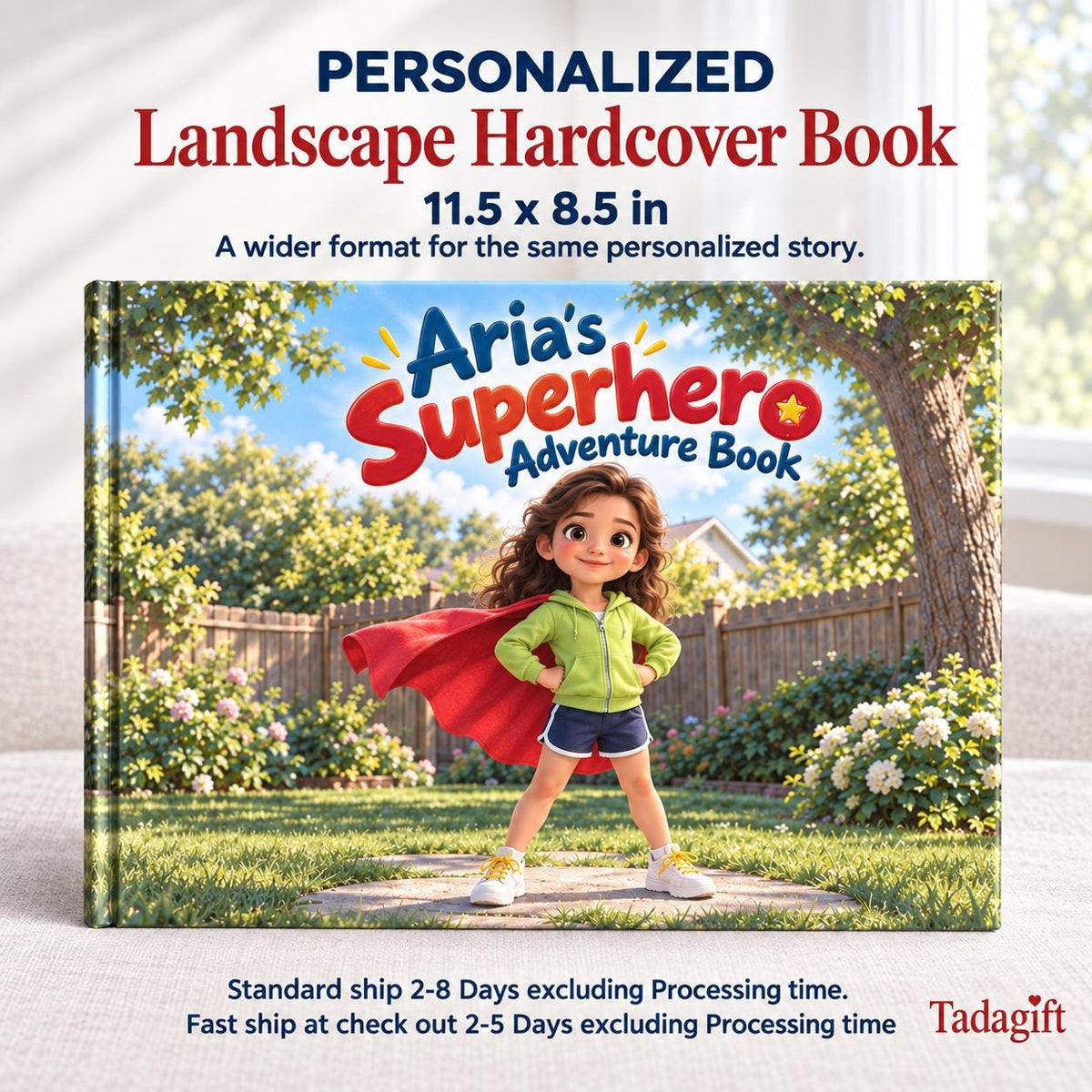 Personalized Children's Book in Hardcover: Illustrated Superhero Kid with Wrapping Paper Included