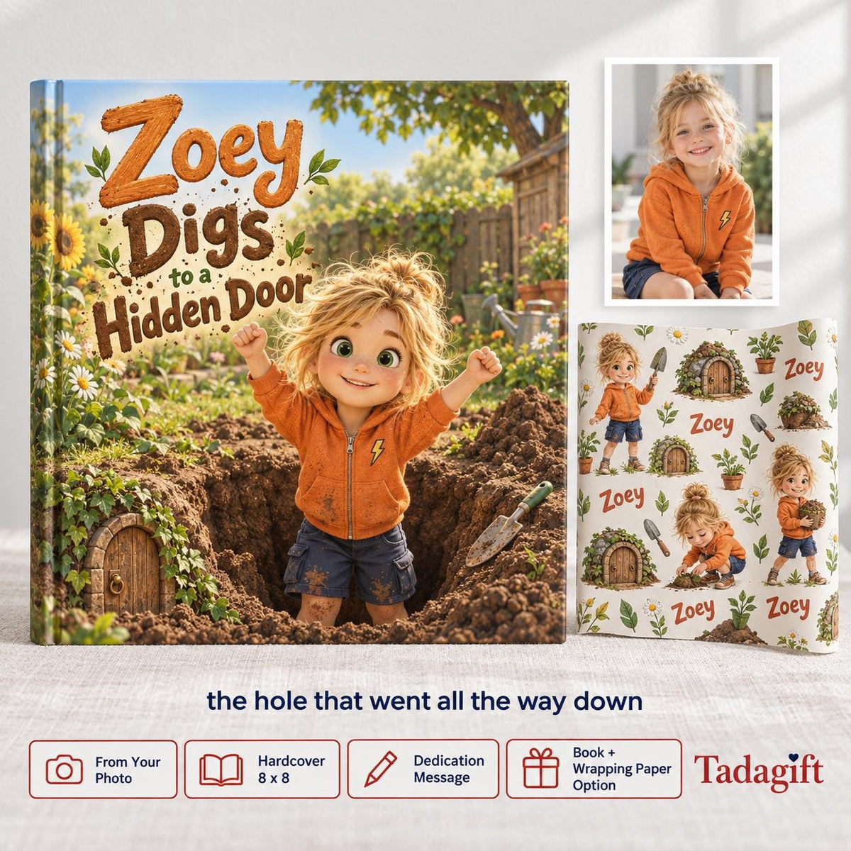 Personalized Children's Book in Hardcover: Hole That Kept Going with Wrapping Paper Included