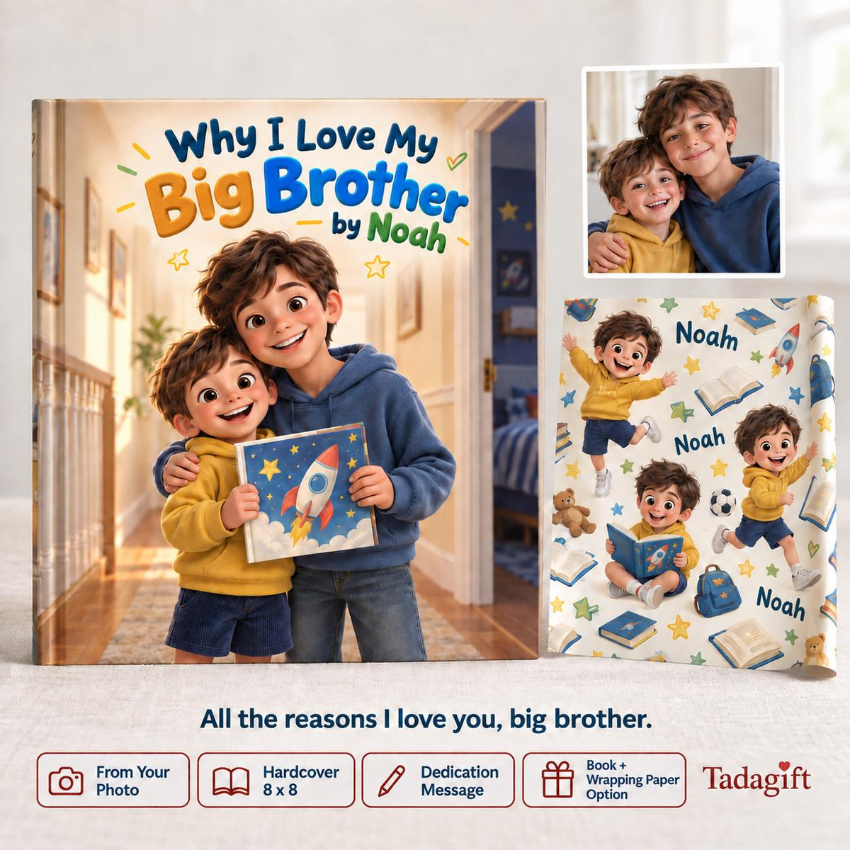 Personalized Children's Book in Hardcover: I Love My Big Brother with Wrapping Paper Included