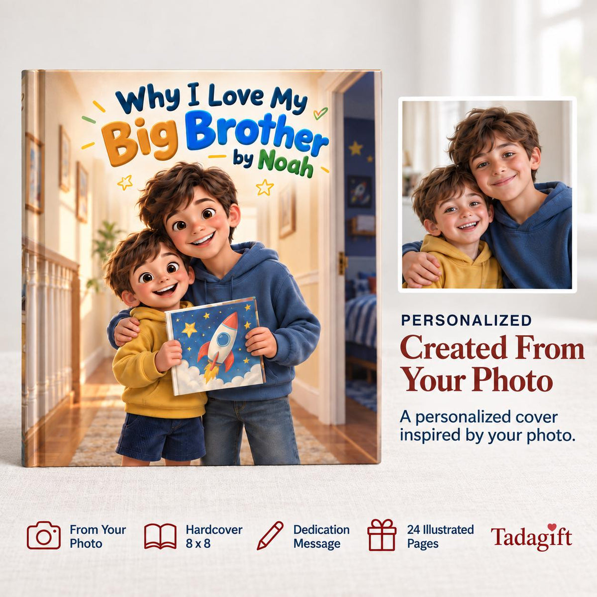 Personalized Children's Book in Hardcover: I Love My Big Brother with Wrapping Paper Included