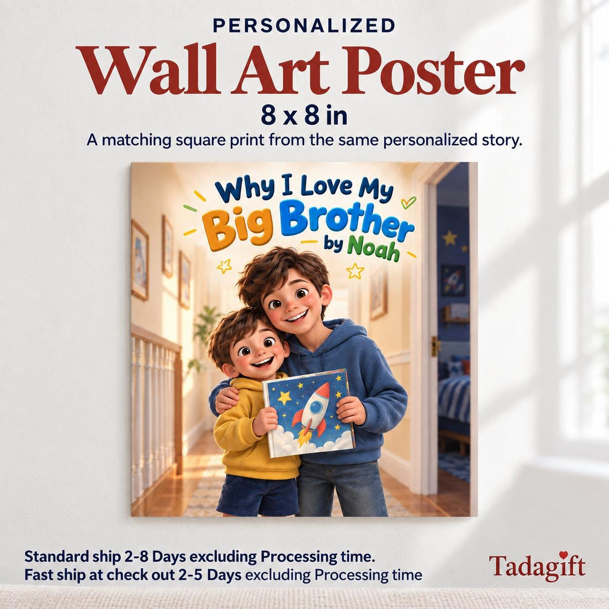 Personalized Children's Book in Hardcover: I Love My Big Brother with Wrapping Paper Included