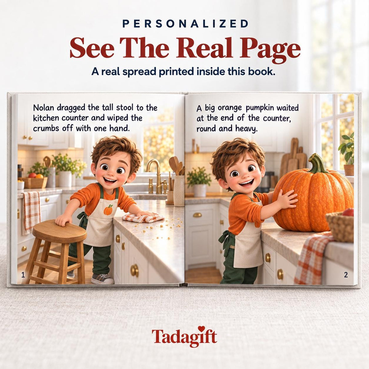 Personalized Children's Book in Hardcover: Illustrated Roasting Pumpkin Seeds with Wrapping Paper Included