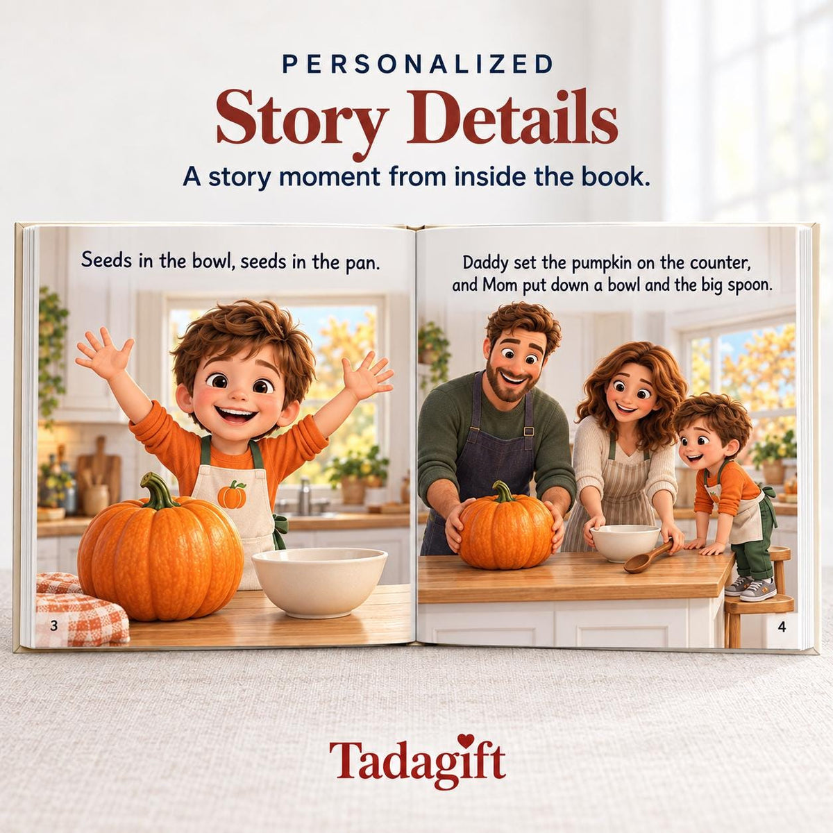 Personalized Children's Book in Hardcover: Illustrated Roasting Pumpkin Seeds with Wrapping Paper Included