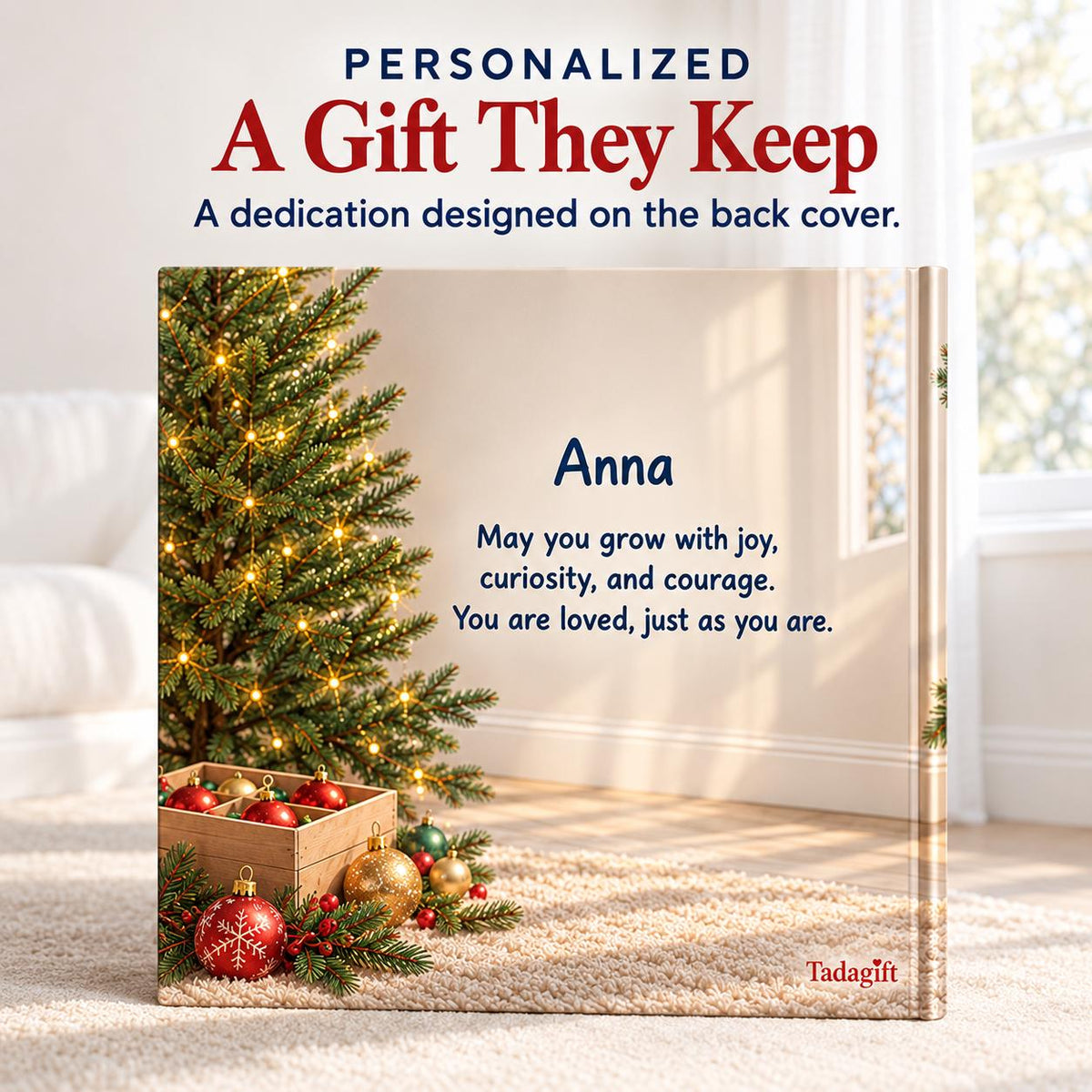 Personalized Children's Book in Hardcover: Illustrated Christmas Eve Surprise with Wrapping Paper Included