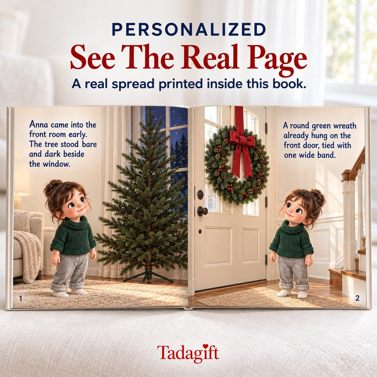 Personalized Children's Book in Hardcover: Illustrated Christmas Eve Surprise with Wrapping Paper Included
