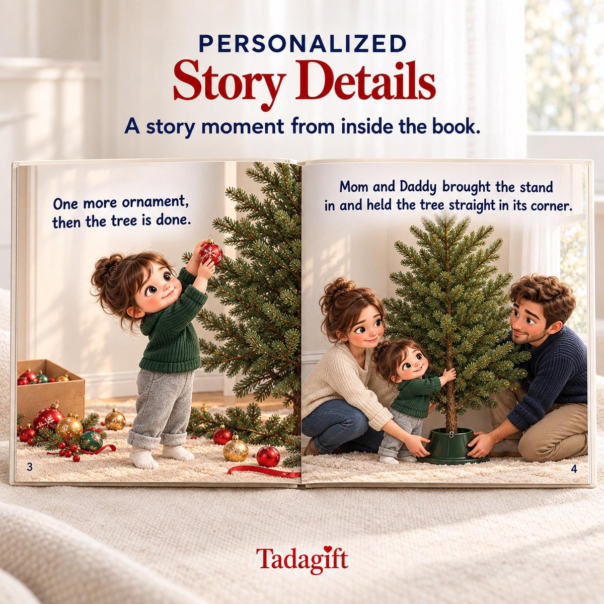 Personalized Children's Book in Hardcover: Illustrated Christmas Eve Surprise with Wrapping Paper Included