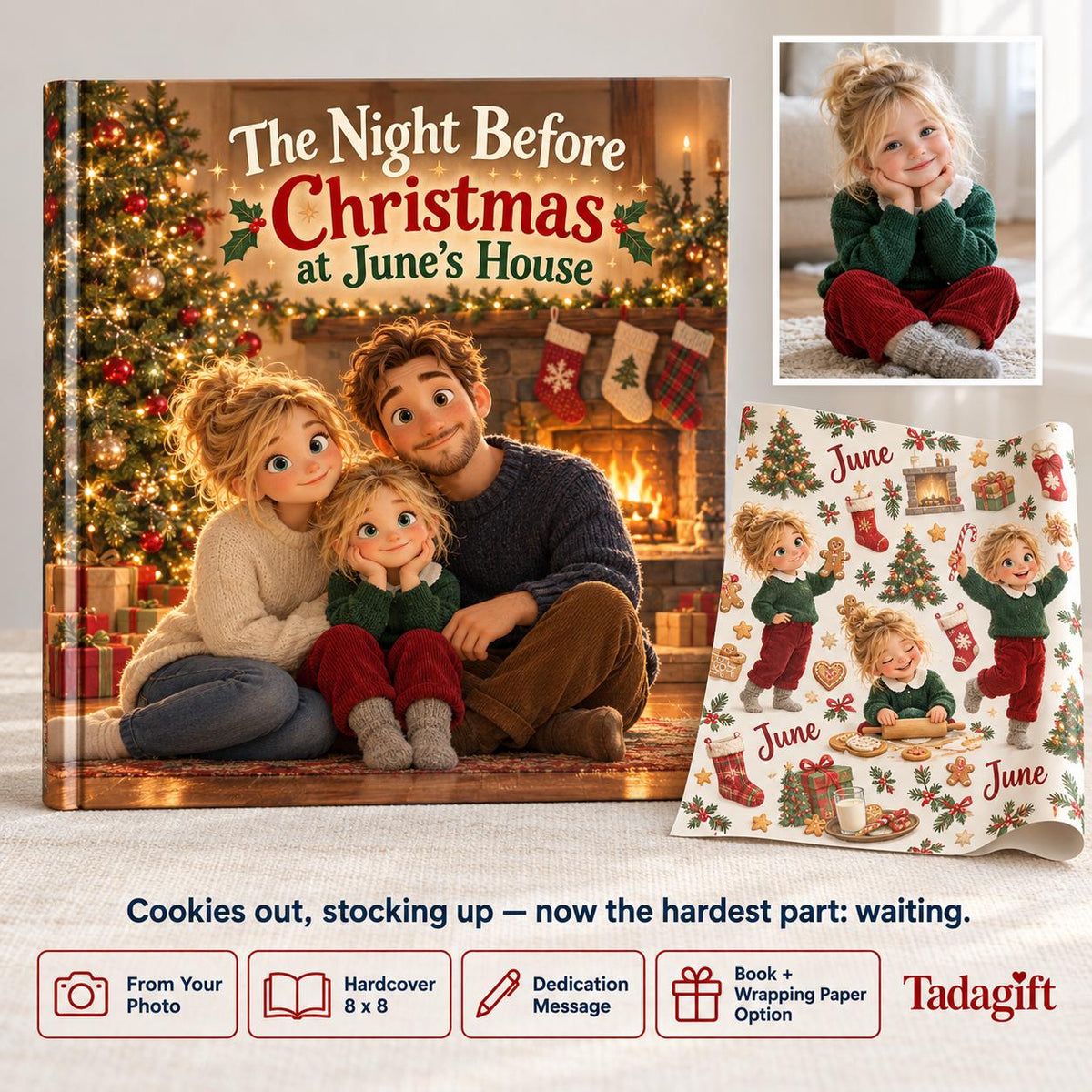 Personalized Children's Book in Hardcover:Night Before Christmas Book with Wrapping Paper Included