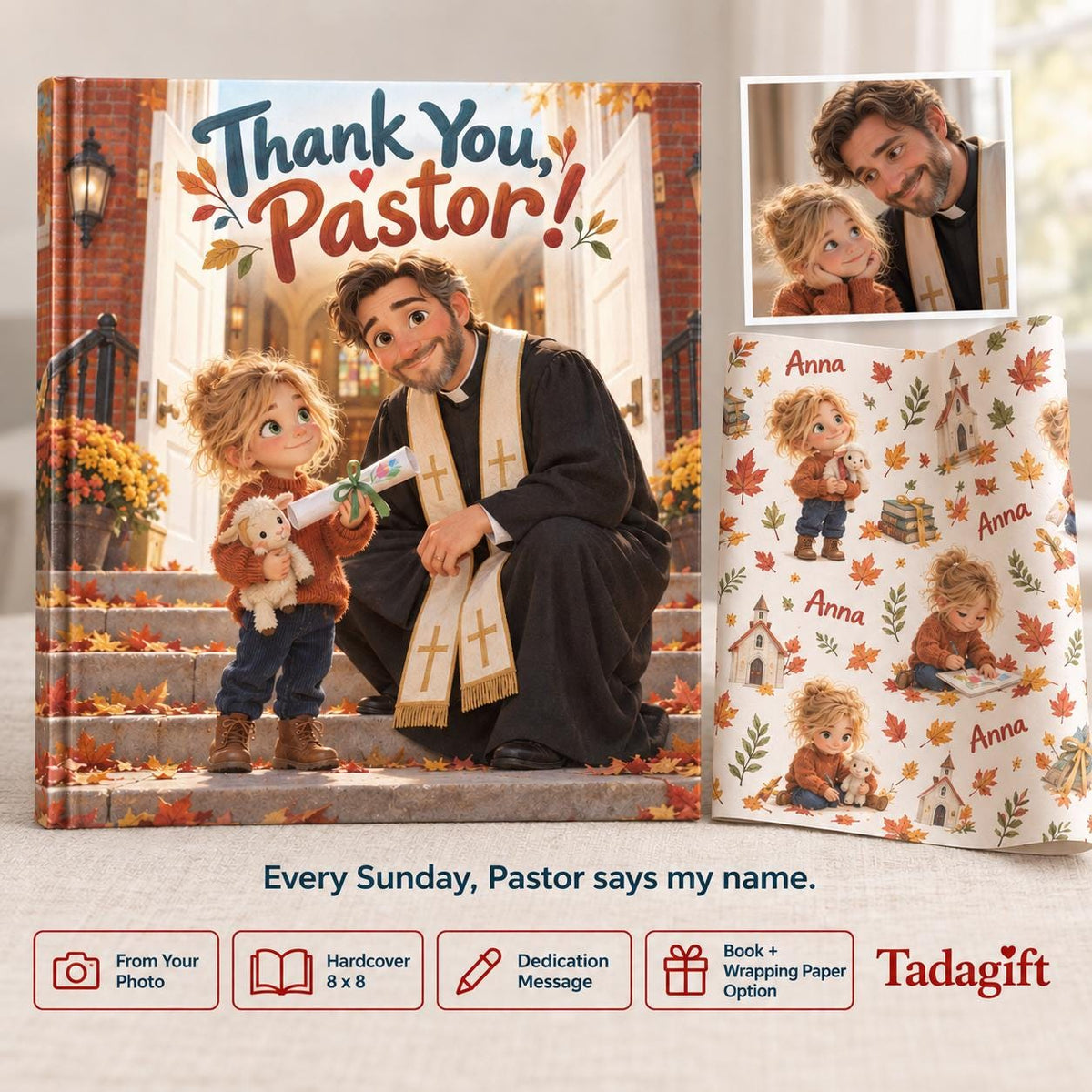 Personalized Children's Book, Thank You Pastor, Pastor Appreciation Gifts, From Pastor's Wife, Bedtime Story Kid Hard Cover