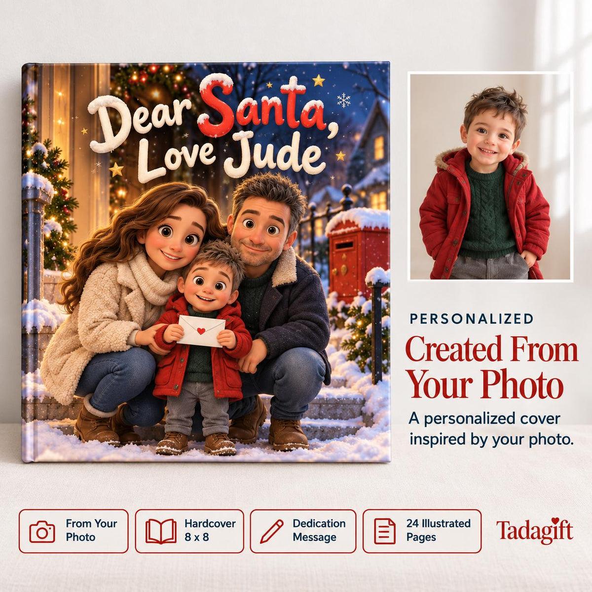Personalized Children's Book in Hardcover: Illustrated Letter to Santa with Wrapping Paper Included