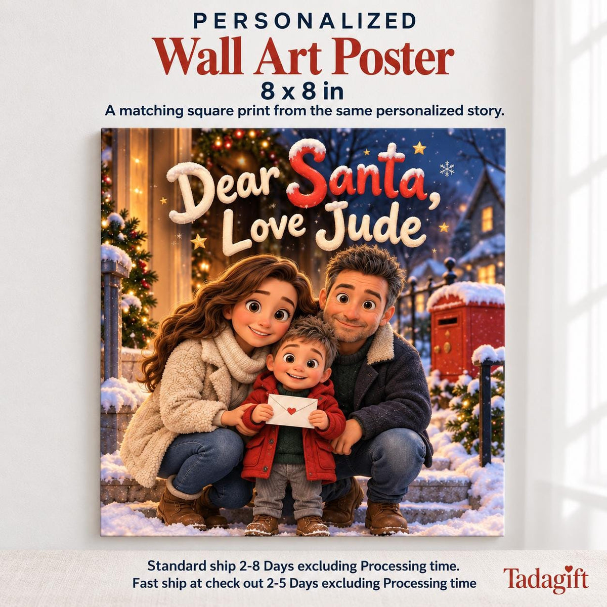 Personalized Children's Book in Hardcover: Illustrated Letter to Santa with Wrapping Paper Included
