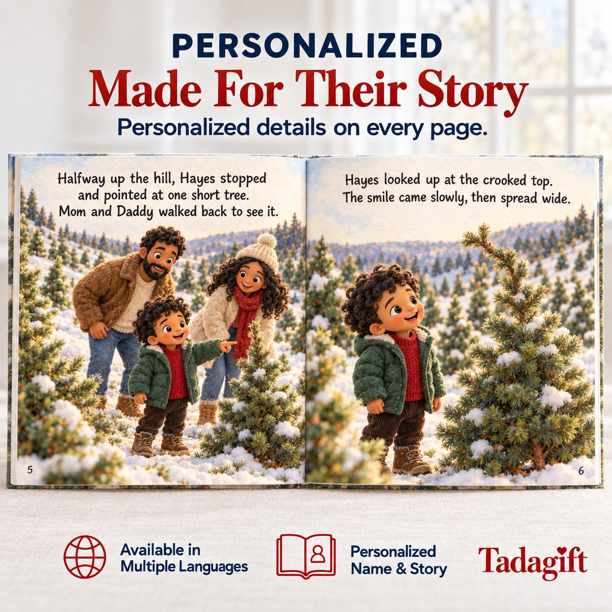 Personalized Children's Book in Hardcover: Our Christmas Tree Family with Wrapping Paper Included