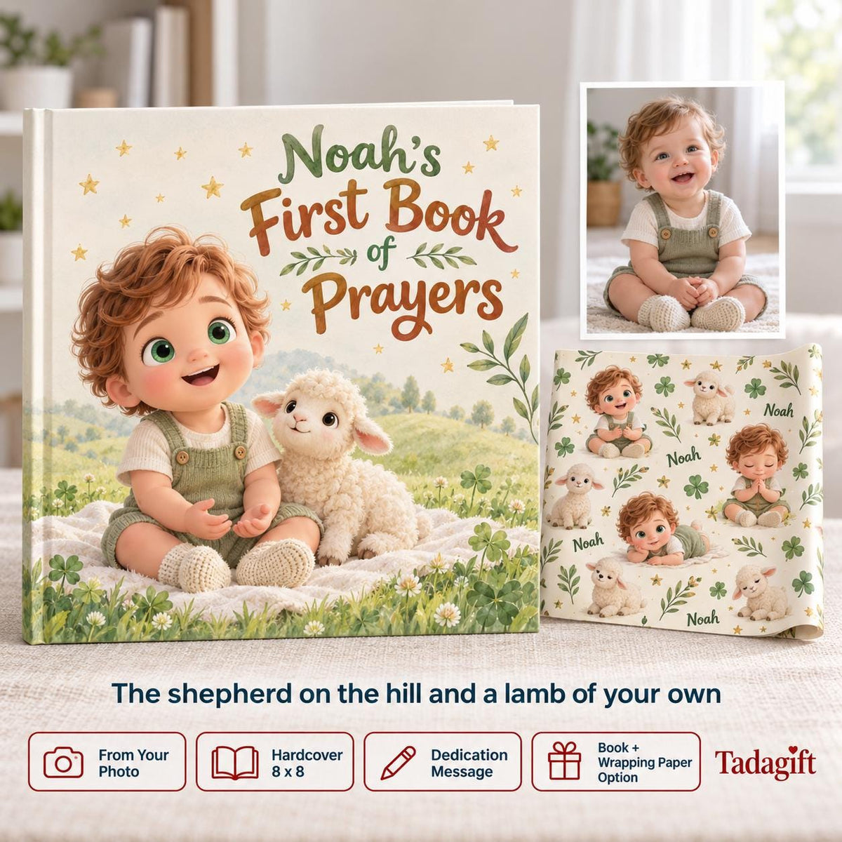 Custom Photo Baby First Book of Prayers, Christian Bedtime Prayers Keepsake, Baptism Christening Gift